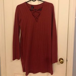 Red Straight crossed vline dress